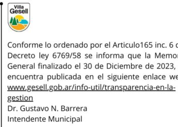 Municipalidad de Villa Gesell: Memoria General finalizado el 30 de Diciembre de 2023
